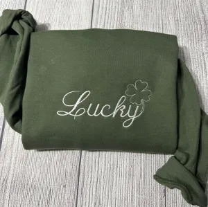 Lucky Shamrock Embroidered Sweatshirt, Women's Embroidered Sweatshirts