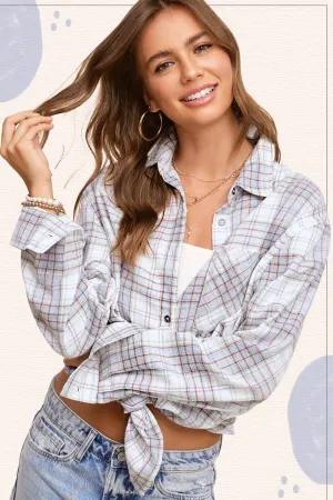 Lucy Loose Fit Button Down Soft Fabric Plaid Shirts