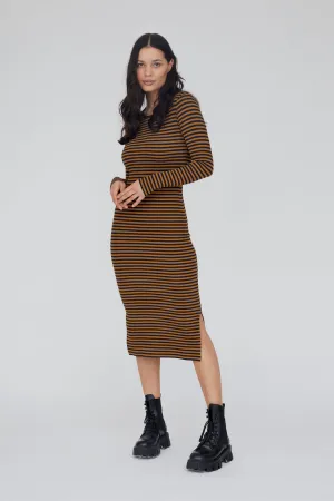 Ludmilla Long Dress - Bronze Brown/Black Stripe