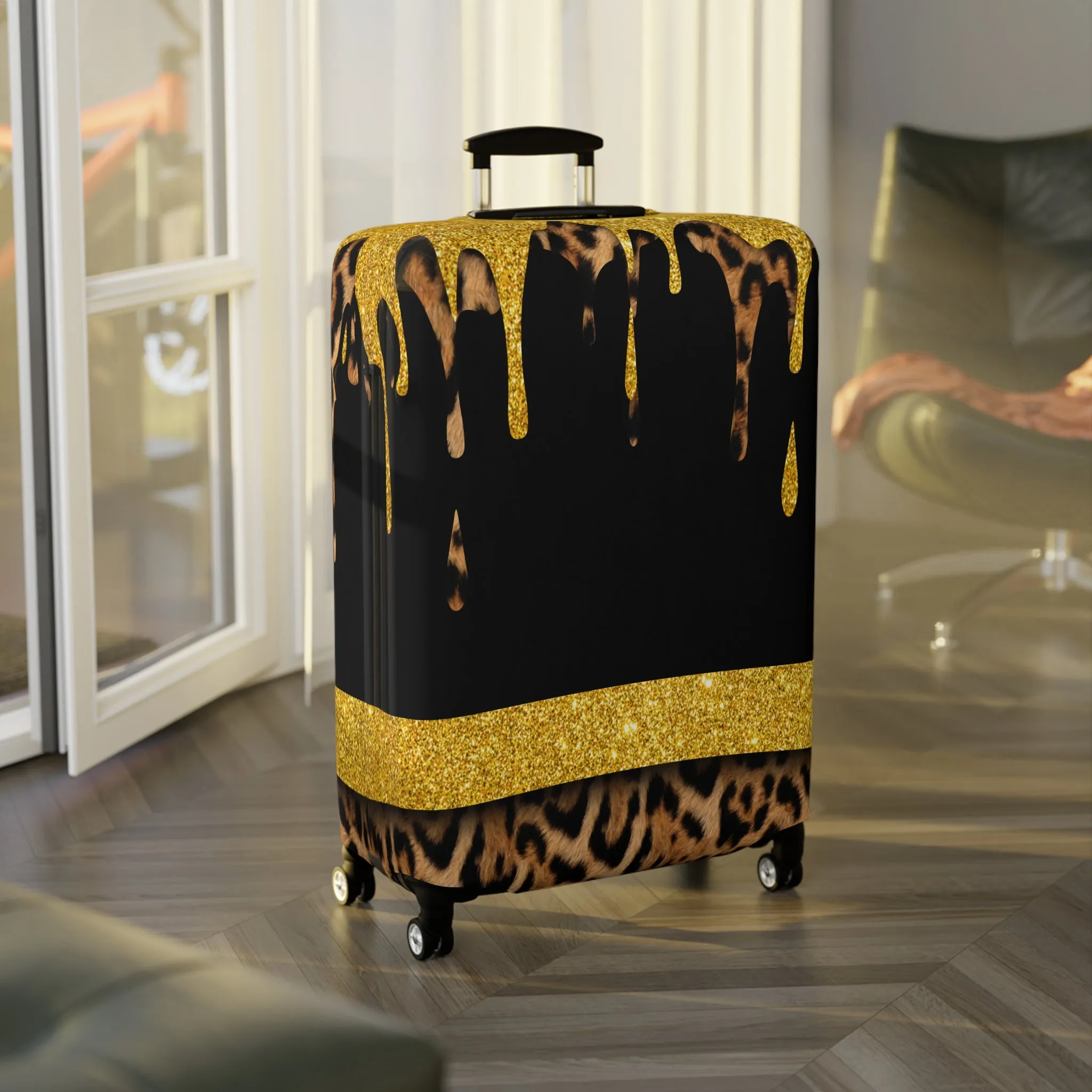 Luggage Cover, Black and Gold Leopard Print, awd-3108