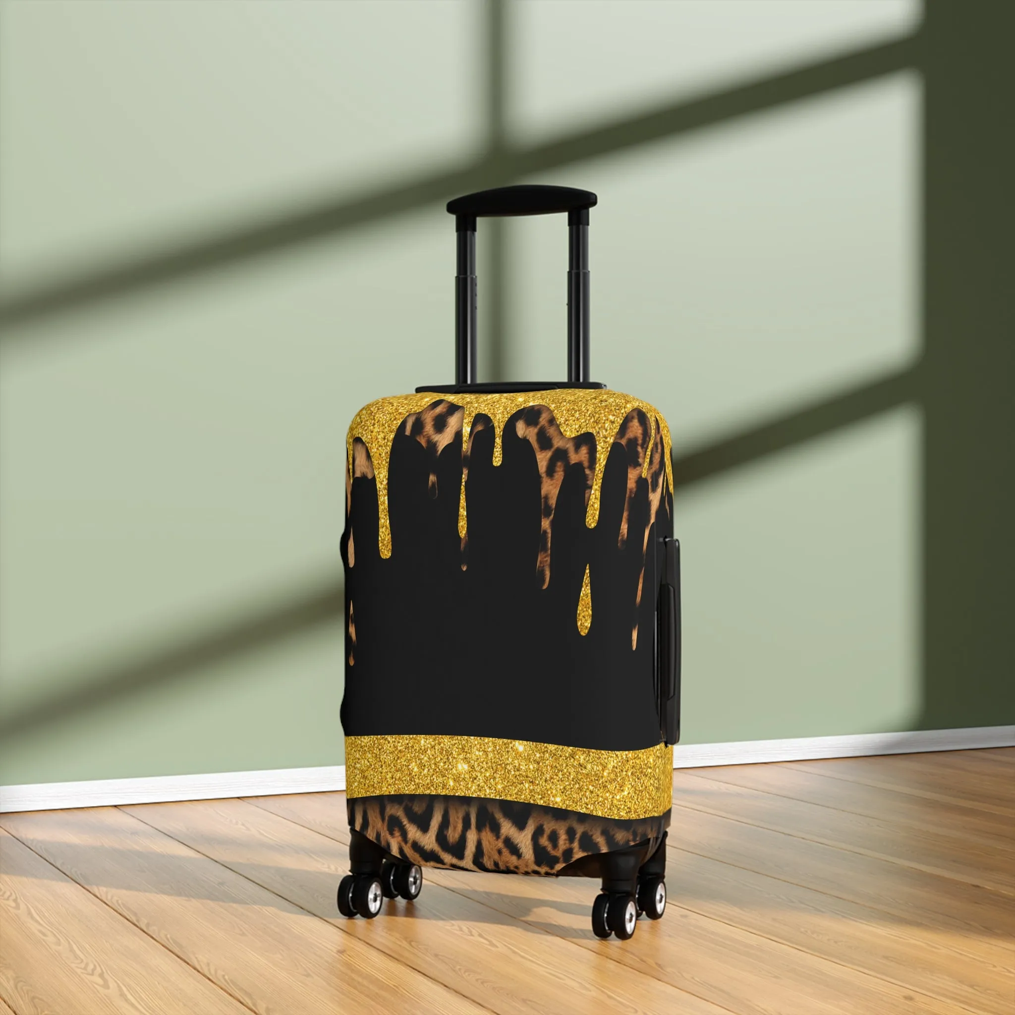 Luggage Cover, Black and Gold Leopard Print, awd-3108