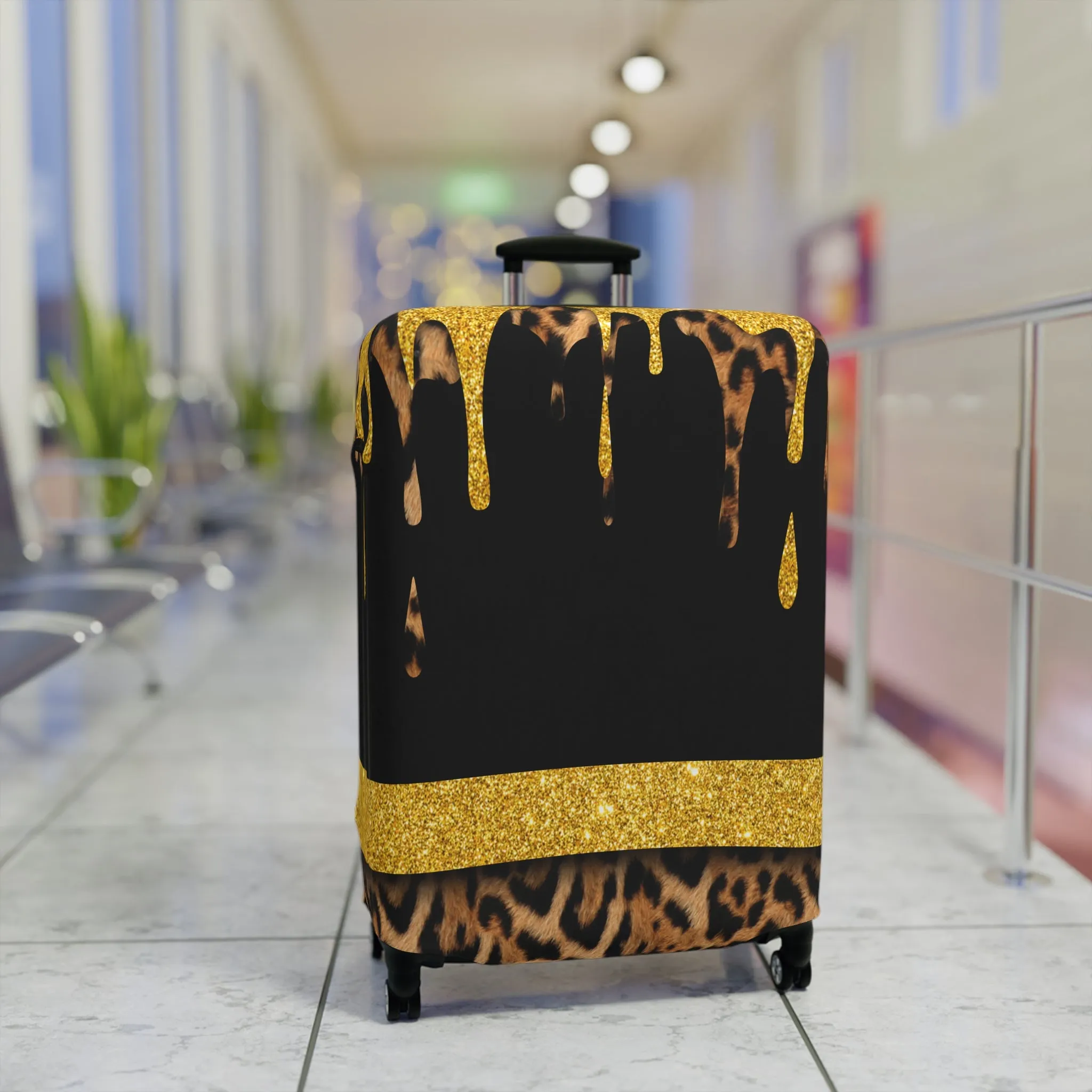 Luggage Cover, Black and Gold Leopard Print, awd-3108