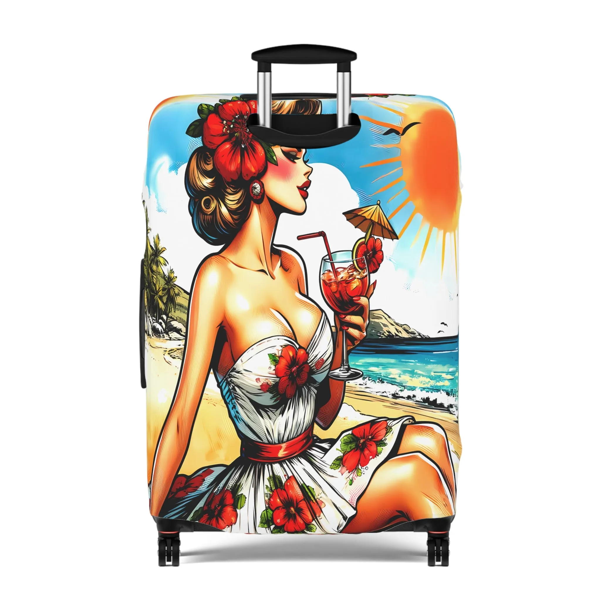 Luggage Cover, Retro Girl, at the Beach, awd-3002