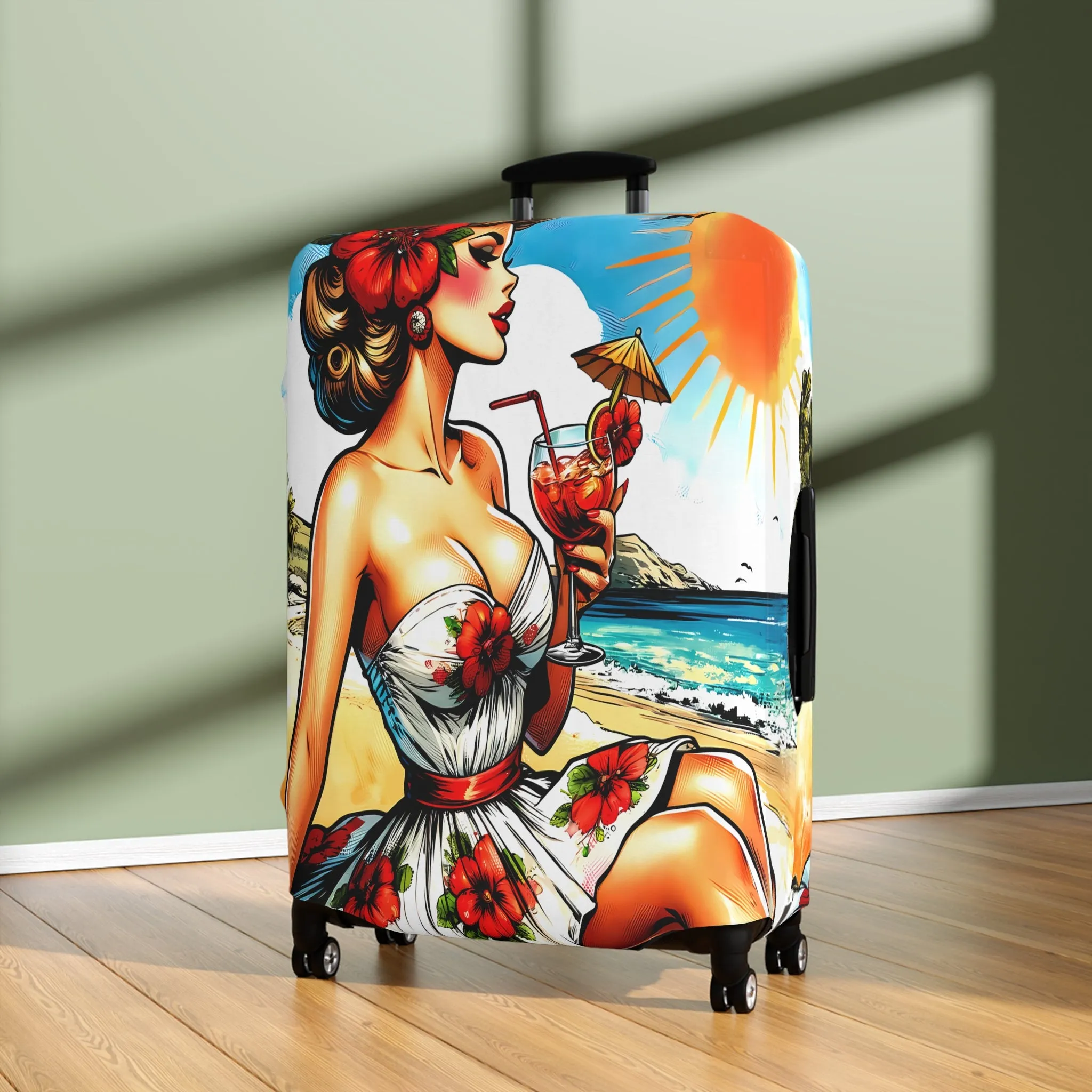 Luggage Cover, Retro Girl, at the Beach, awd-3002