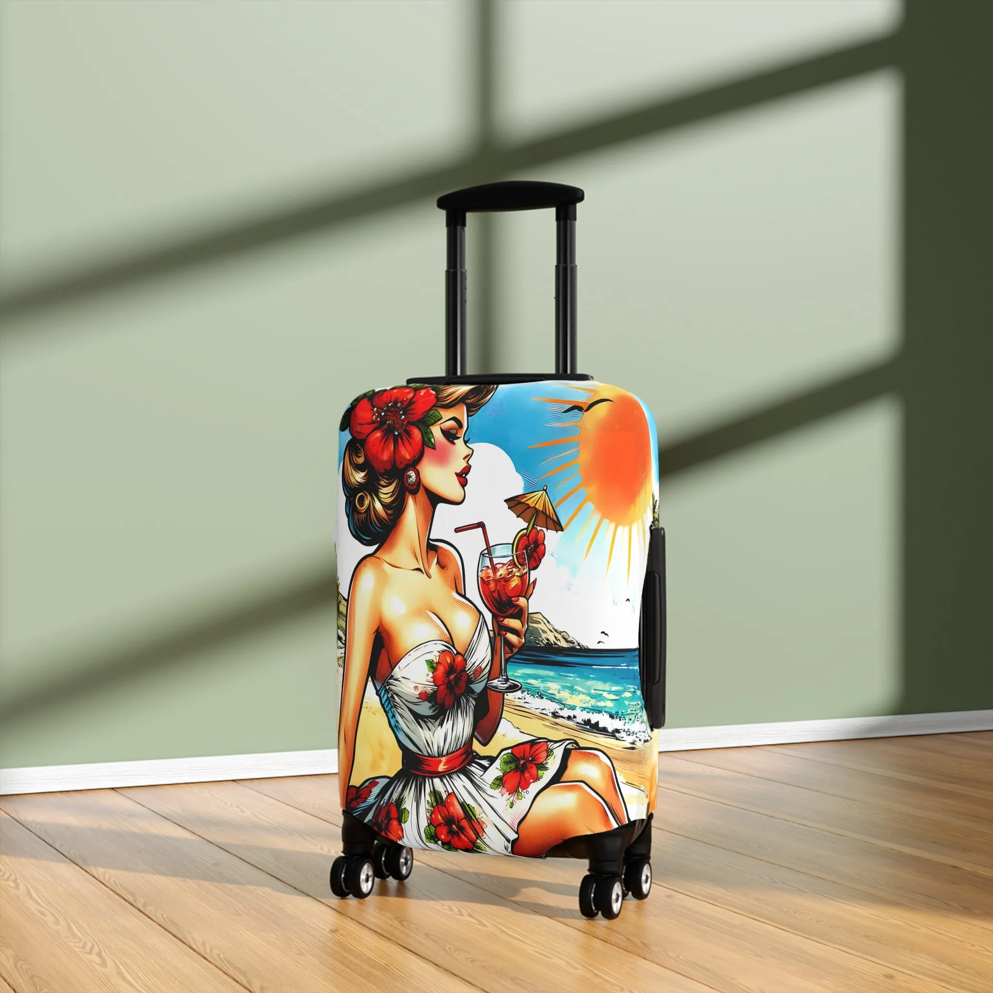 Luggage Cover, Retro Girl, at the Beach, awd-3002