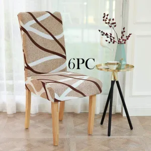 Lukzer 6PC Elastic Stretchable Dining Chair Cover Universal Protective Slipcover (Beige Lining Design / 6Covers), Polyester