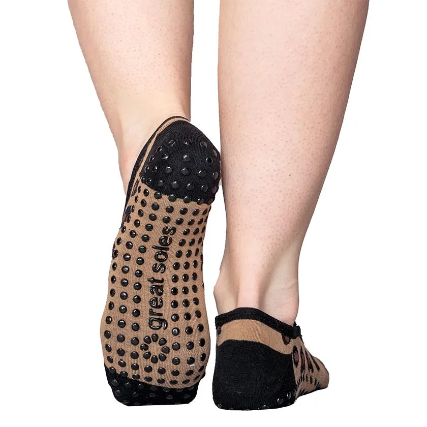 Lulu Leopard Ballet Grip Sock - Tan/Black