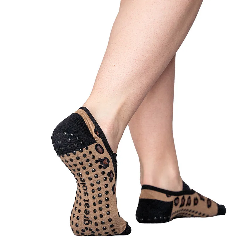 Lulu Leopard Ballet Grip Sock - Tan/Black