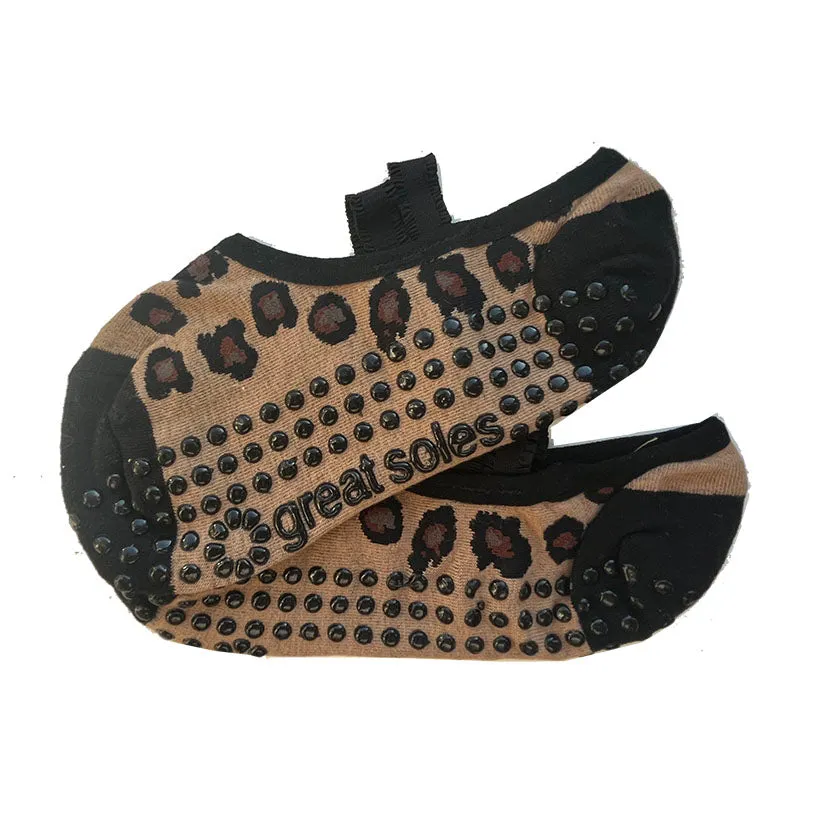 Lulu Leopard Ballet Grip Sock - Tan/Black