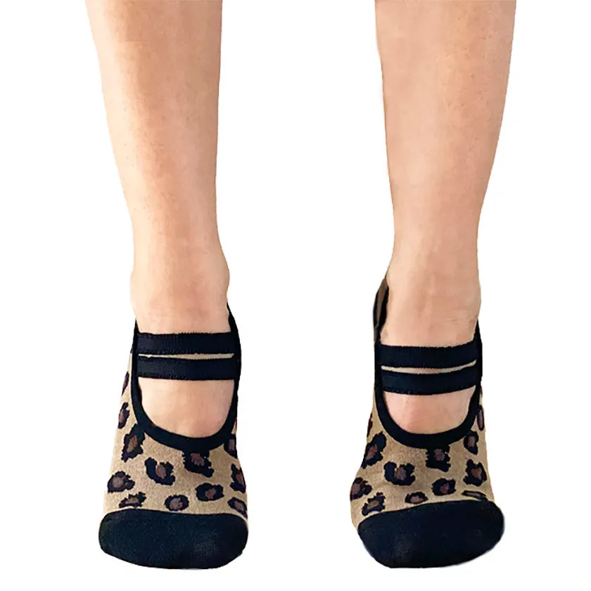 Lulu Leopard Ballet Grip Sock - Tan/Black