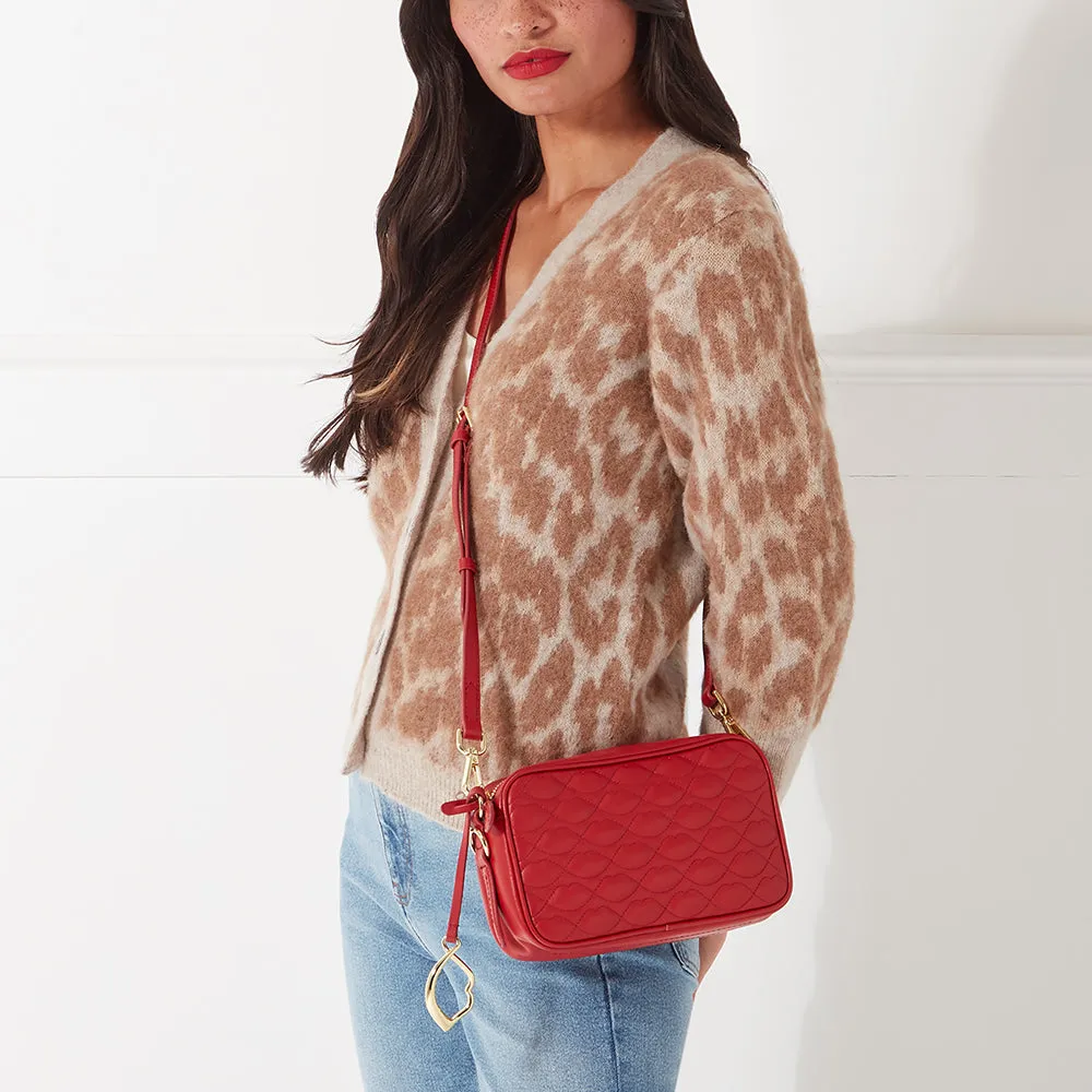 LULU RED SMALL QUILTED LIP LEATHER ASHLEY CROSSBODY BAG