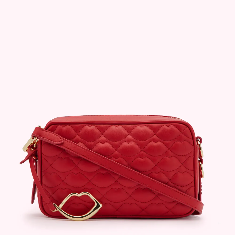 LULU RED SMALL QUILTED LIP LEATHER ASHLEY CROSSBODY BAG