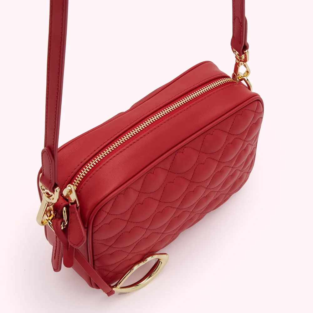 LULU RED SMALL QUILTED LIP LEATHER ASHLEY CROSSBODY BAG