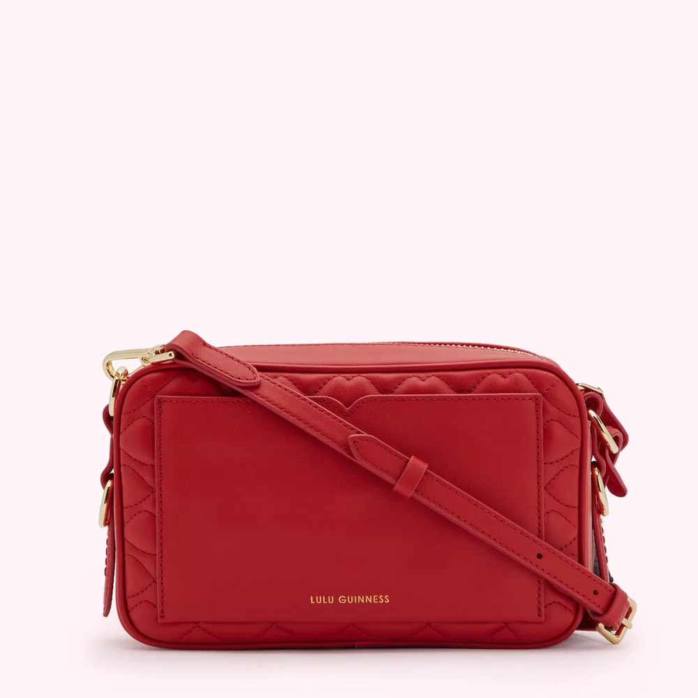 LULU RED SMALL QUILTED LIP LEATHER ASHLEY CROSSBODY BAG