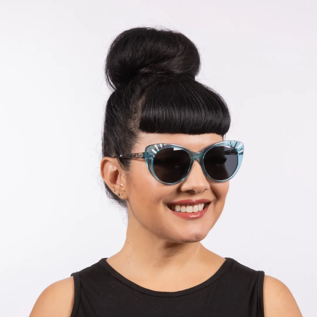 Lulu Sunglasses - Teal Crystal Acetate Frame with Black Smoke Lens