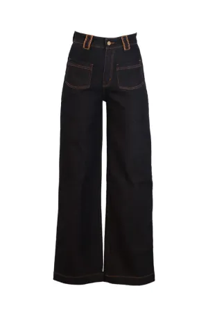 Lulu Zagame Embroidered Straight Leg Jean in Dark Wask