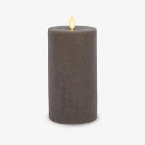 Luminara Chalky Linen Charcoal Gray Flameless Candle Moving Flame Real Wax Flat Top LED Pillar (3" x 6.5")