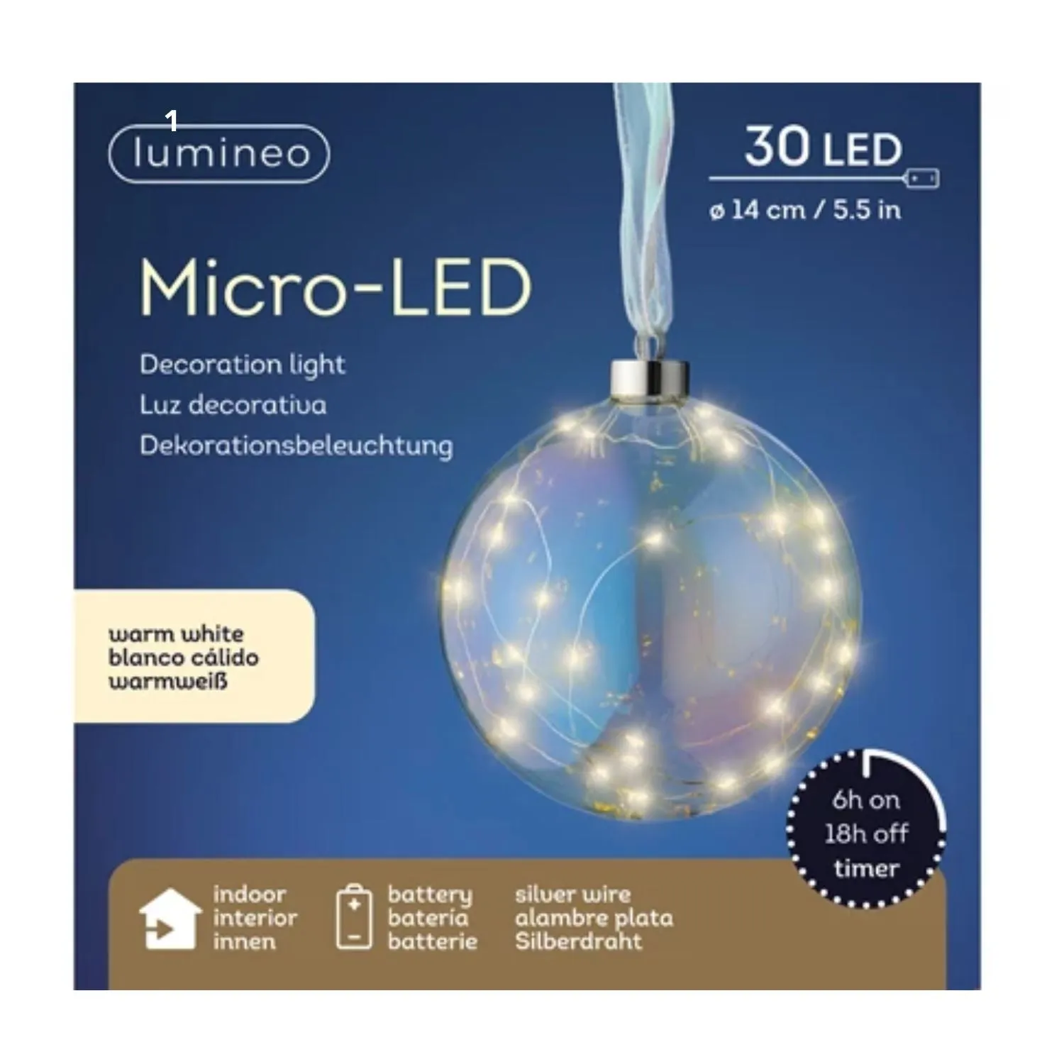 Lumineo 14cm Micro LED Warm White Hanging Ball