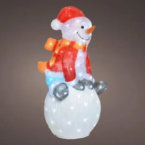 Lumineo 70.5cm White LED Acrylic Snowman Sitting on Snowball