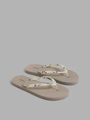 LUNA BLU Beige Jute Printed Flip Flop