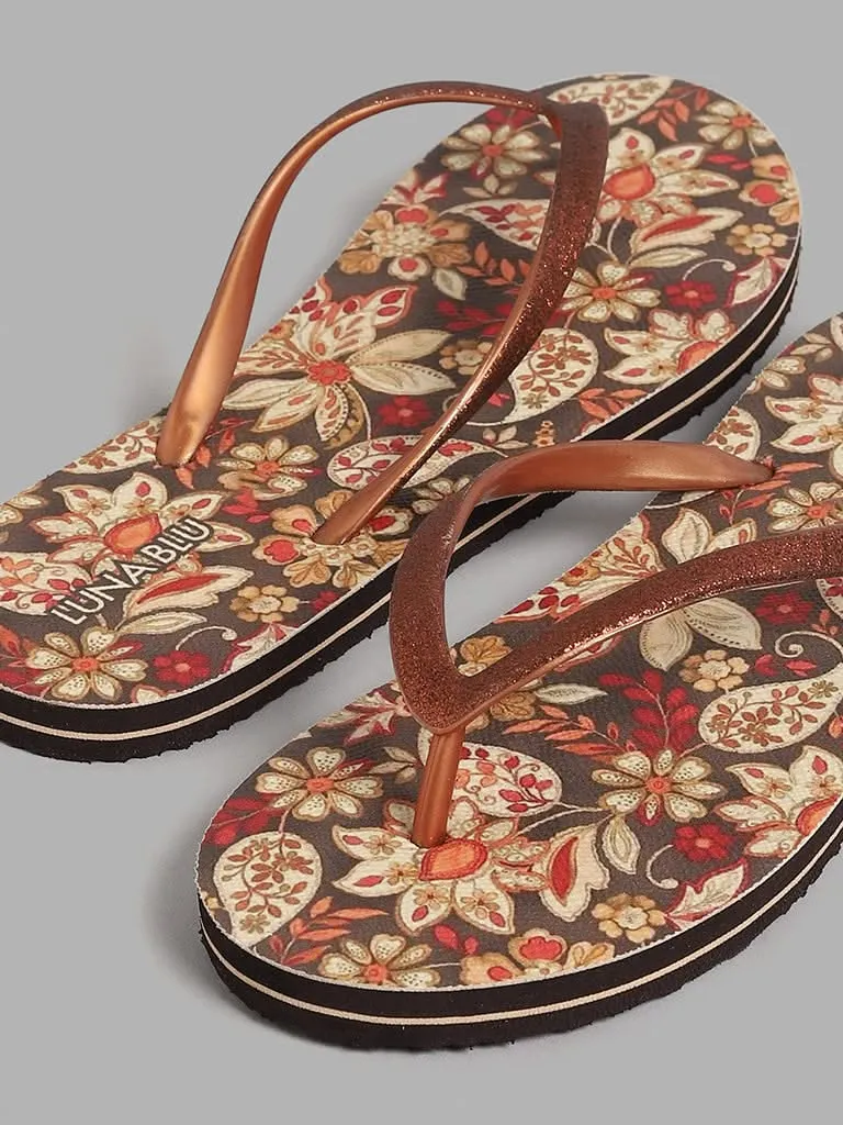 LUNA BLU Brown Floral Flip Flop