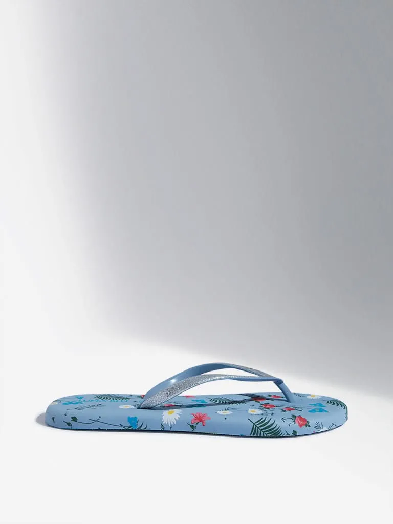 LUNA BLU Light Blue Floral Design Flip-Flop