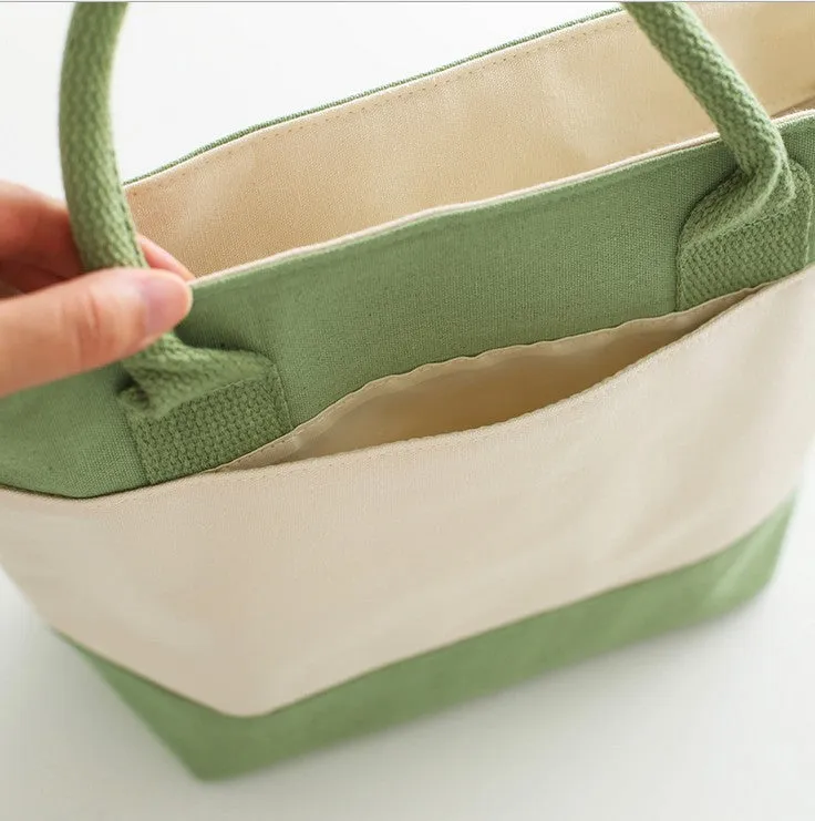 Lunch Box Bag Female Lunch Bag Thermal Insulation Handbag Canvas Thickened Korean Small Fresh Lunch Box Bag Thermal Insulation Bag