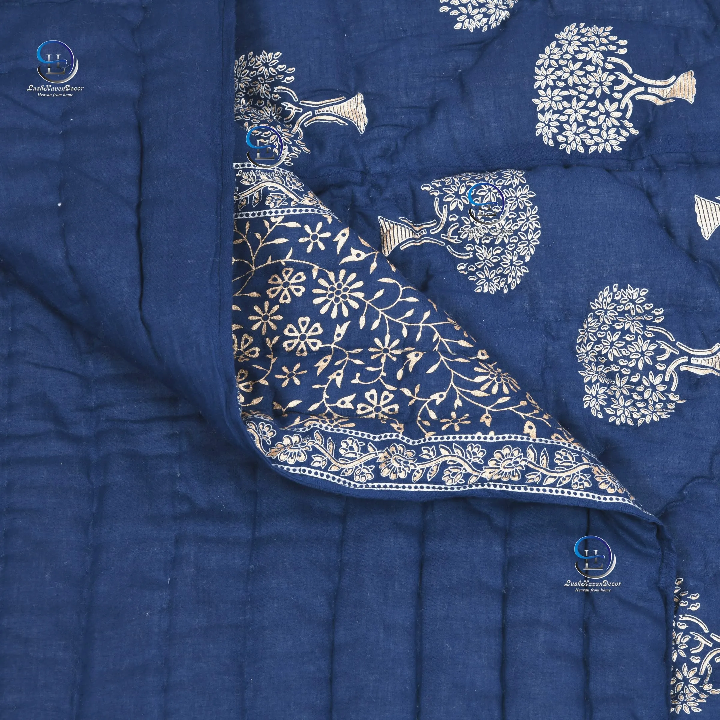 LushHavenDecor 340 GSM Single Bed Jaipuri Razai Organic Pure Cotton Jaipuri rajai Ac Quilt Soft Light Weight Cotton Sunflower Print Comforter 55 x 85 inch (Blue, Pack of 1)