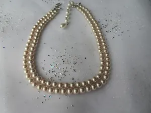 LUSTROUS Pearl Bead Necklace,Elegant Double Strand Beads,The Crown Style,1920s Pearls,Wedding Bridal Jewelry,Collectible Vintage Jewelry