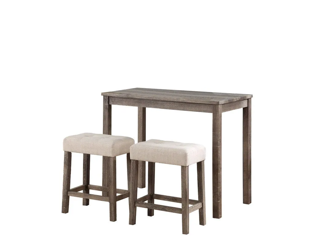 Lux - 3 Piece Counter Height Pub Table With Tufted Linen Stools (Set of 3)