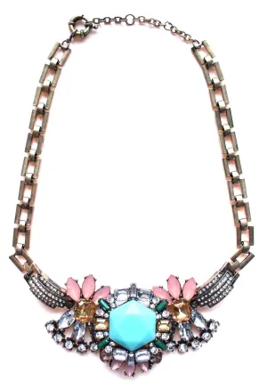 Luxe Crystal Compilation Statement Necklace- Light Blue