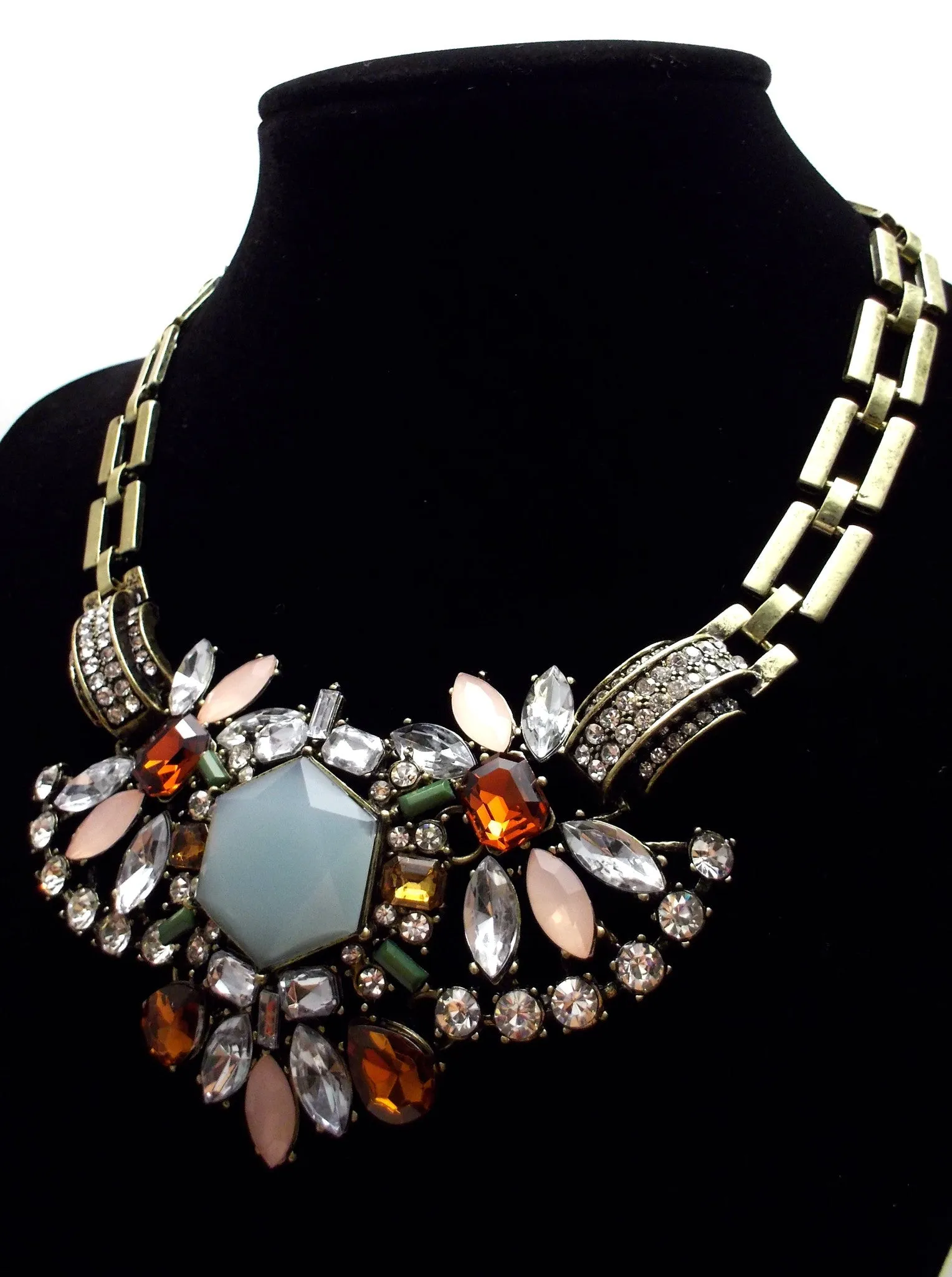 Luxe Crystal Compilation Statement Necklace Set- Sky Blue