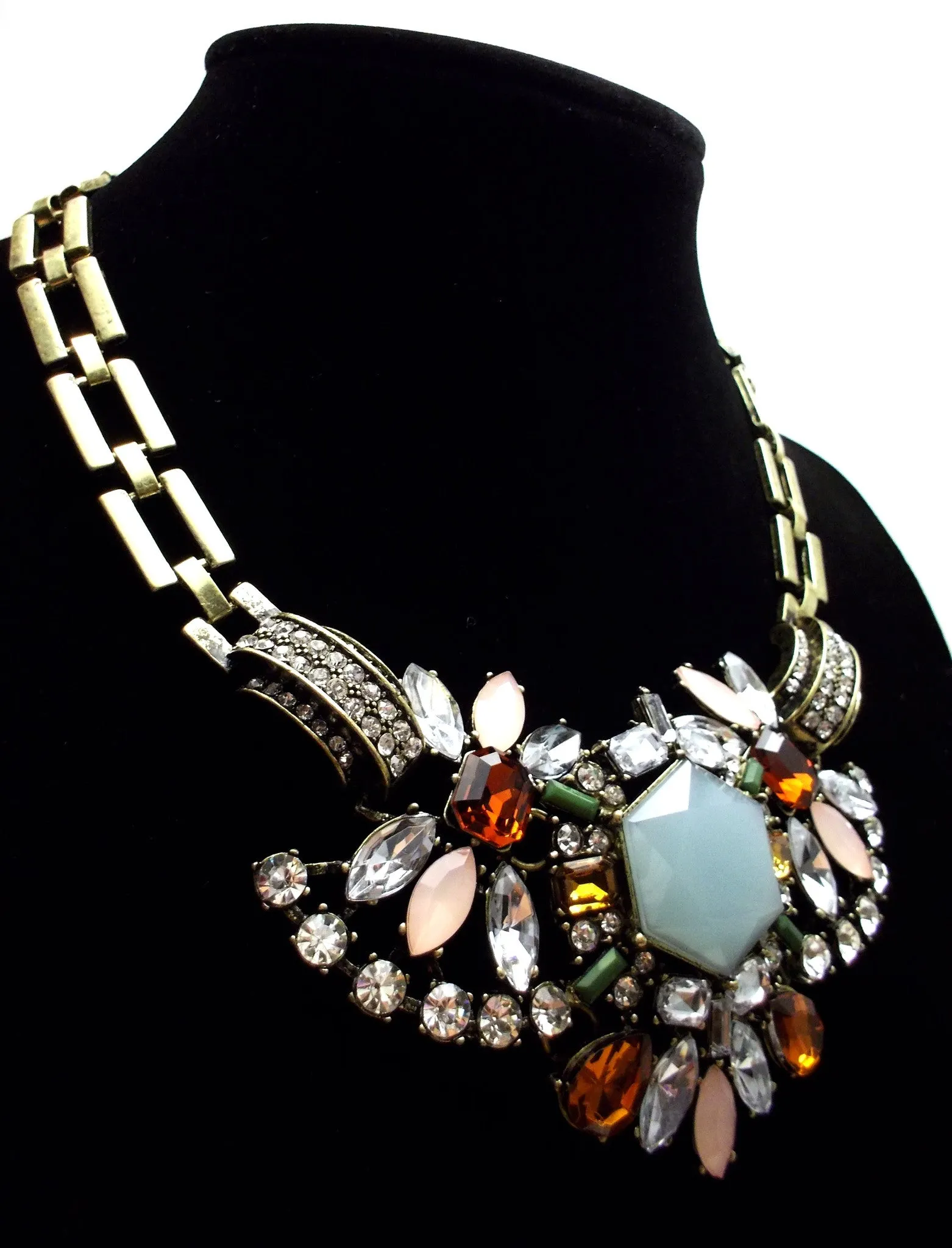 Luxe Crystal Compilation Statement Necklace Set- Sky Blue