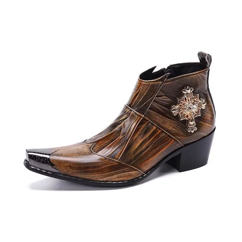 Luxe Exotic-Pattern Leather Dress Boots