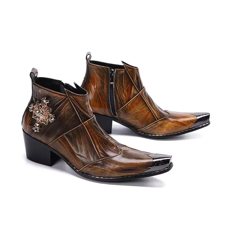 Luxe Exotic-Pattern Leather Dress Boots