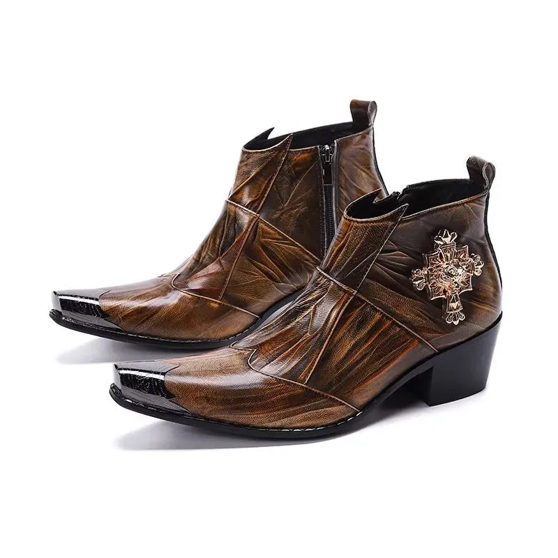 Luxe Exotic-Pattern Leather Dress Boots