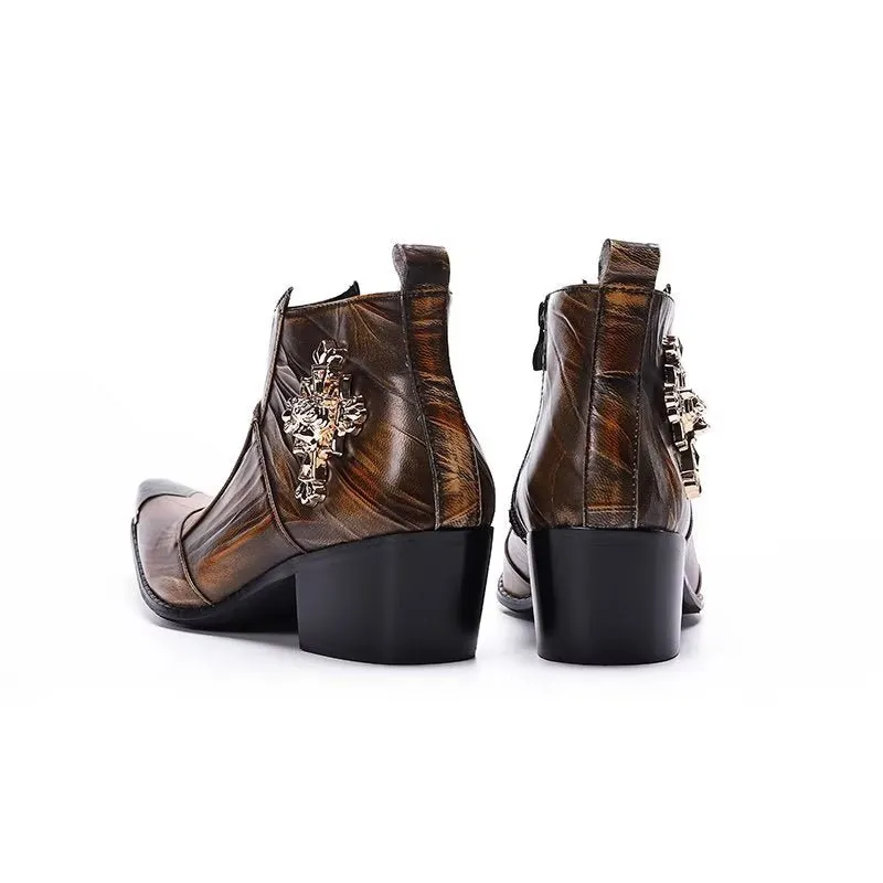 Luxe Exotic-Pattern Leather Dress Boots