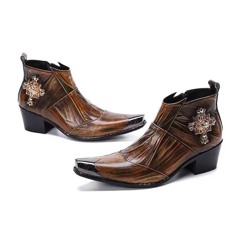 Luxe Exotic-Pattern Leather Dress Boots