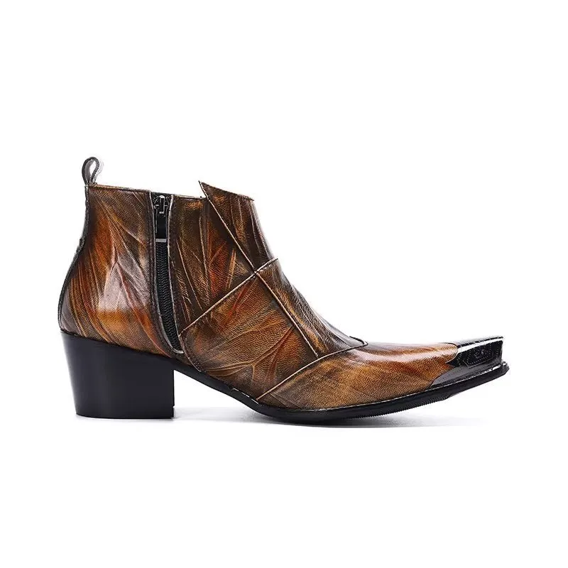 Luxe Exotic-Pattern Leather Dress Boots