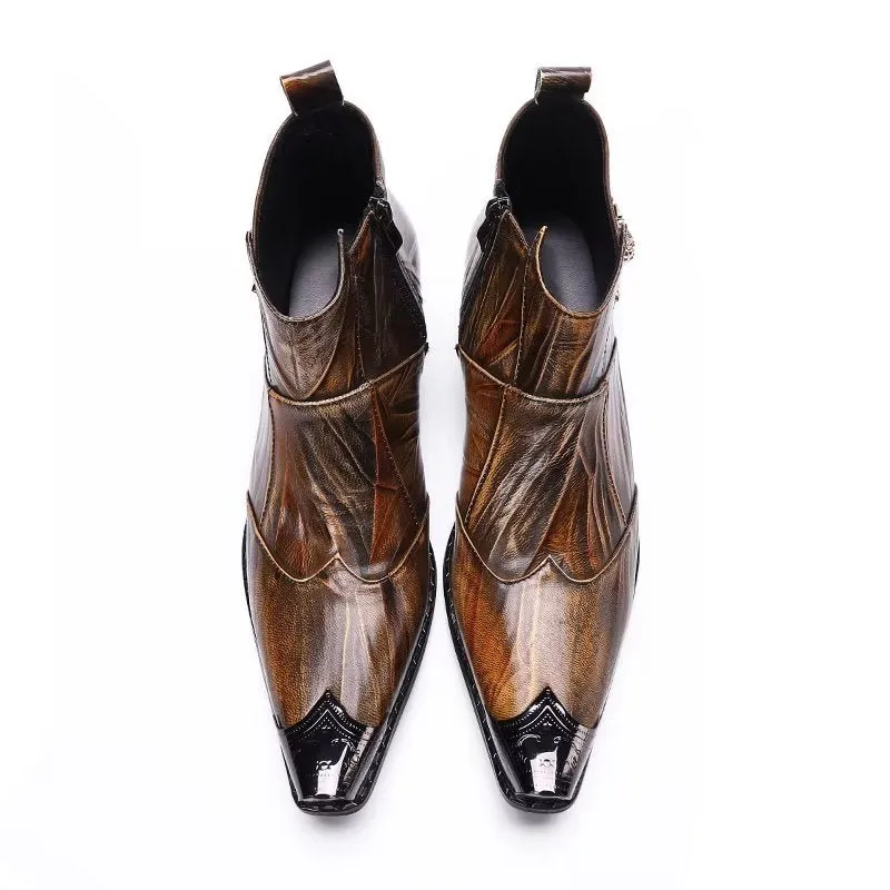 Luxe Exotic-Pattern Leather Dress Boots