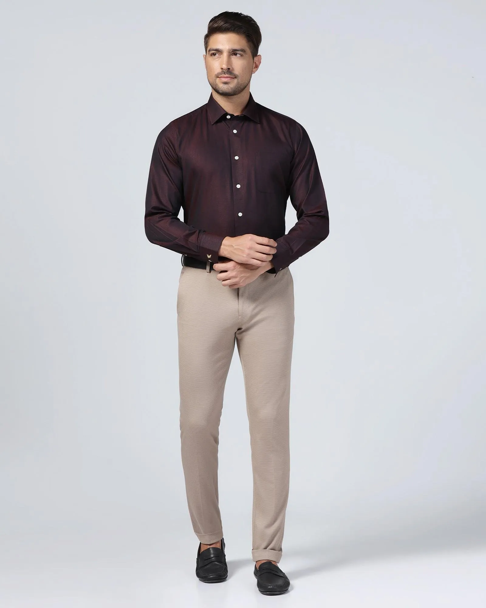 Luxe Formal Maroon Textured Shirt - Hazel