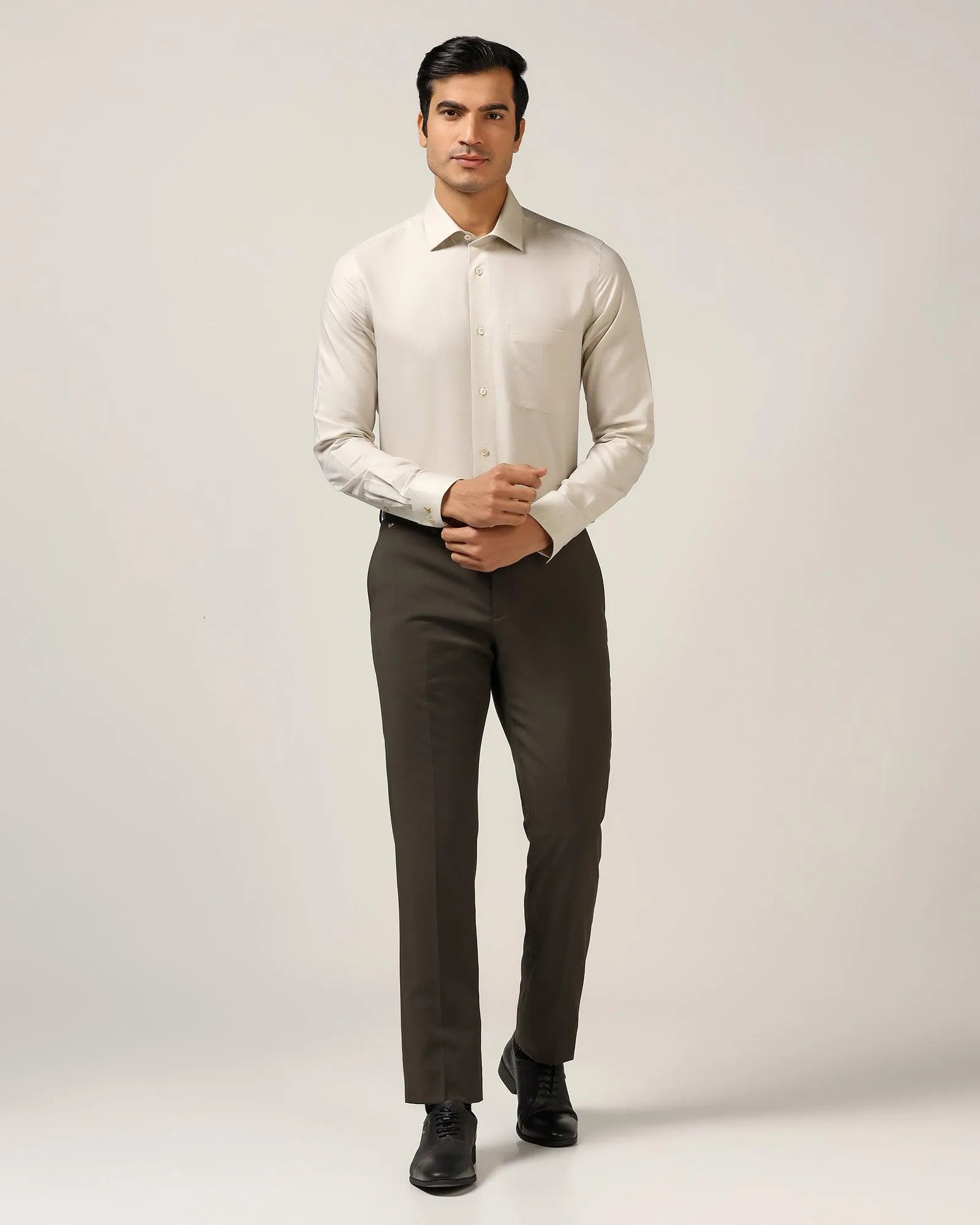 Luxe Linen Formal Beige Textured Shirt - Veltry