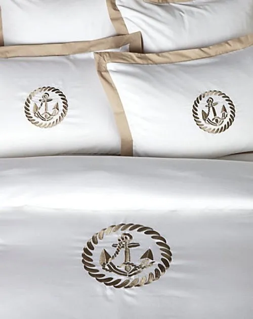 Luxe Nautique Bedding: Embroidered Circle Anchor Bedding