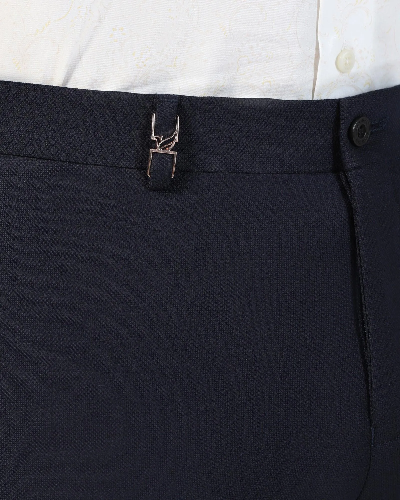 Luxe Slim Comfort B-95 Formal Navy Textured Trouser - Bugati