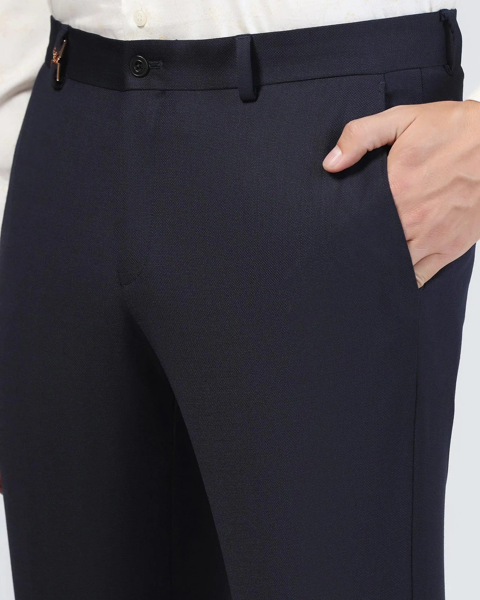 Luxe Slim Comfort B-95 Formal Navy Textured Trouser - Bugati