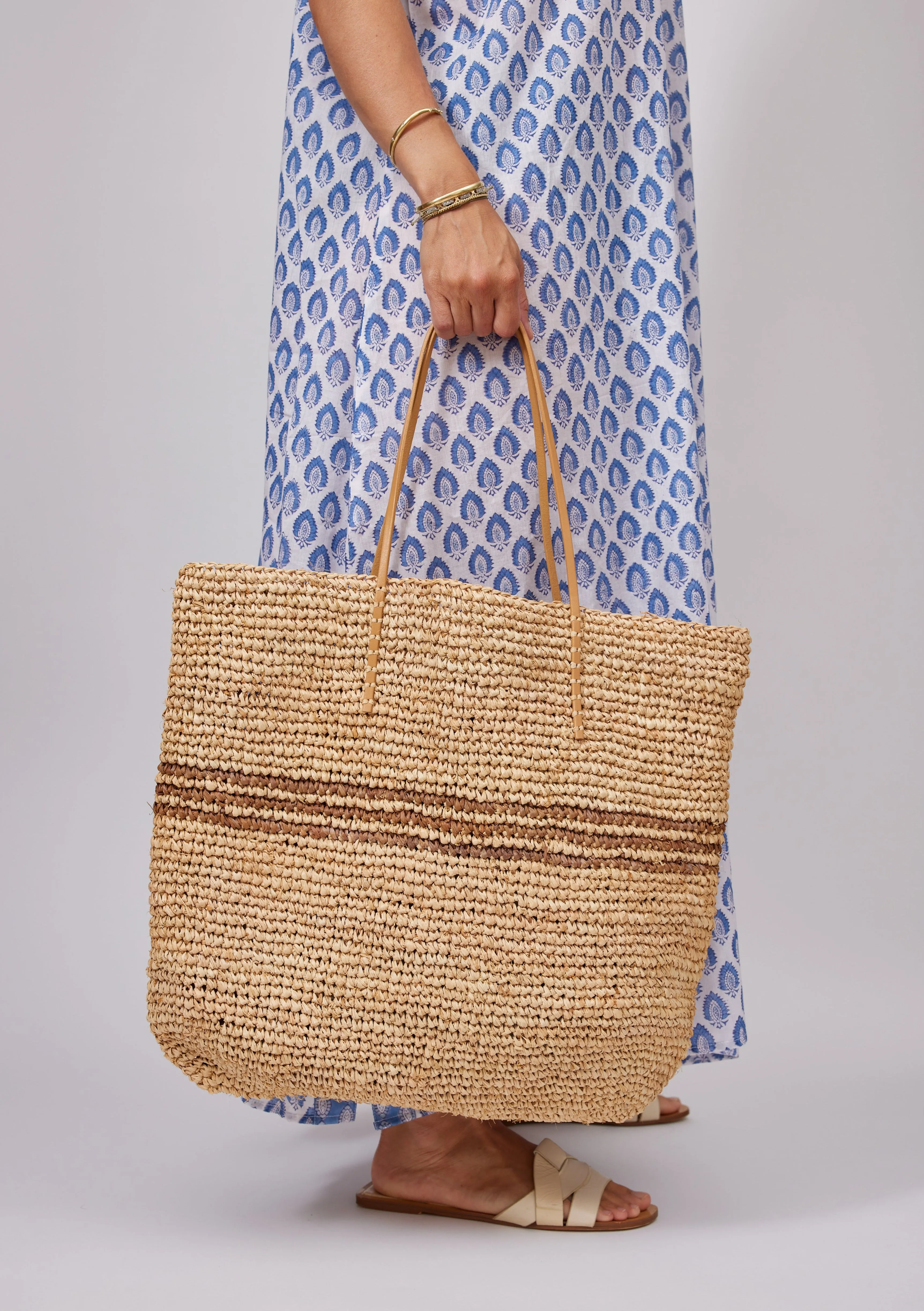 Luxe Stripe Tote- Tobacco