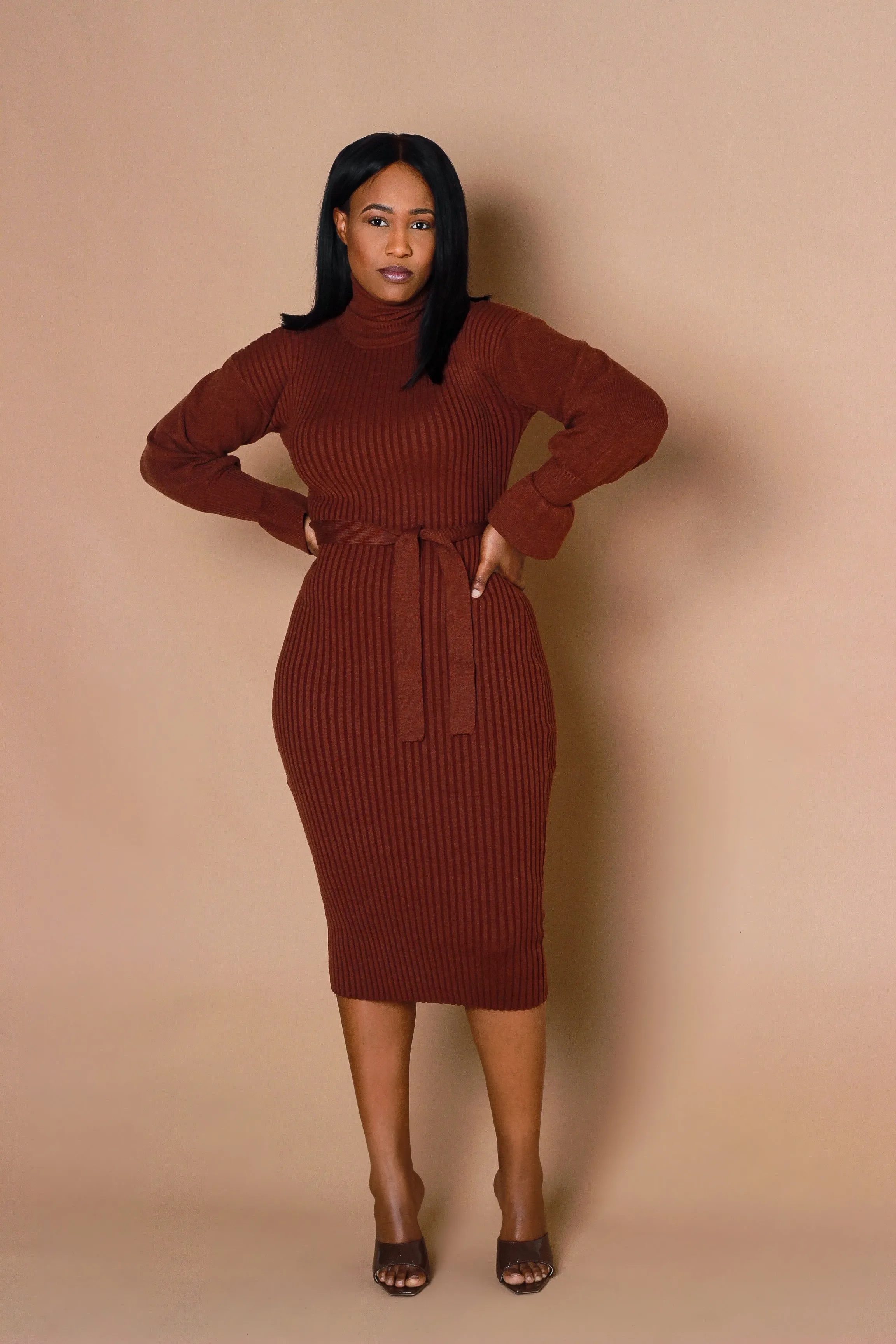 Luxe Sweater Dress- Brown