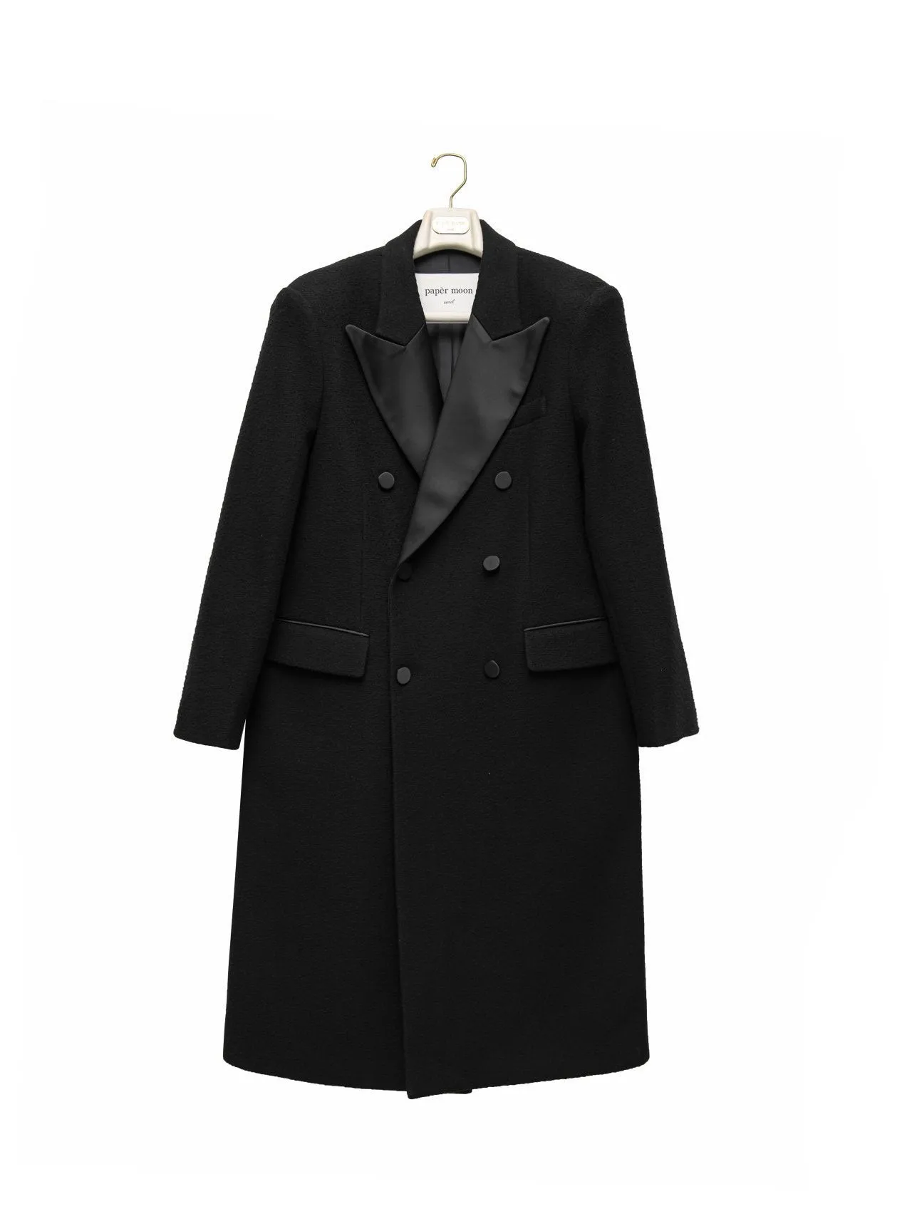 LUXE TUXEDO SATIN PEAKED LAPEL TWEED COAT