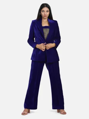 Luxe Women's Velvet Pant Suit - Royal Blue