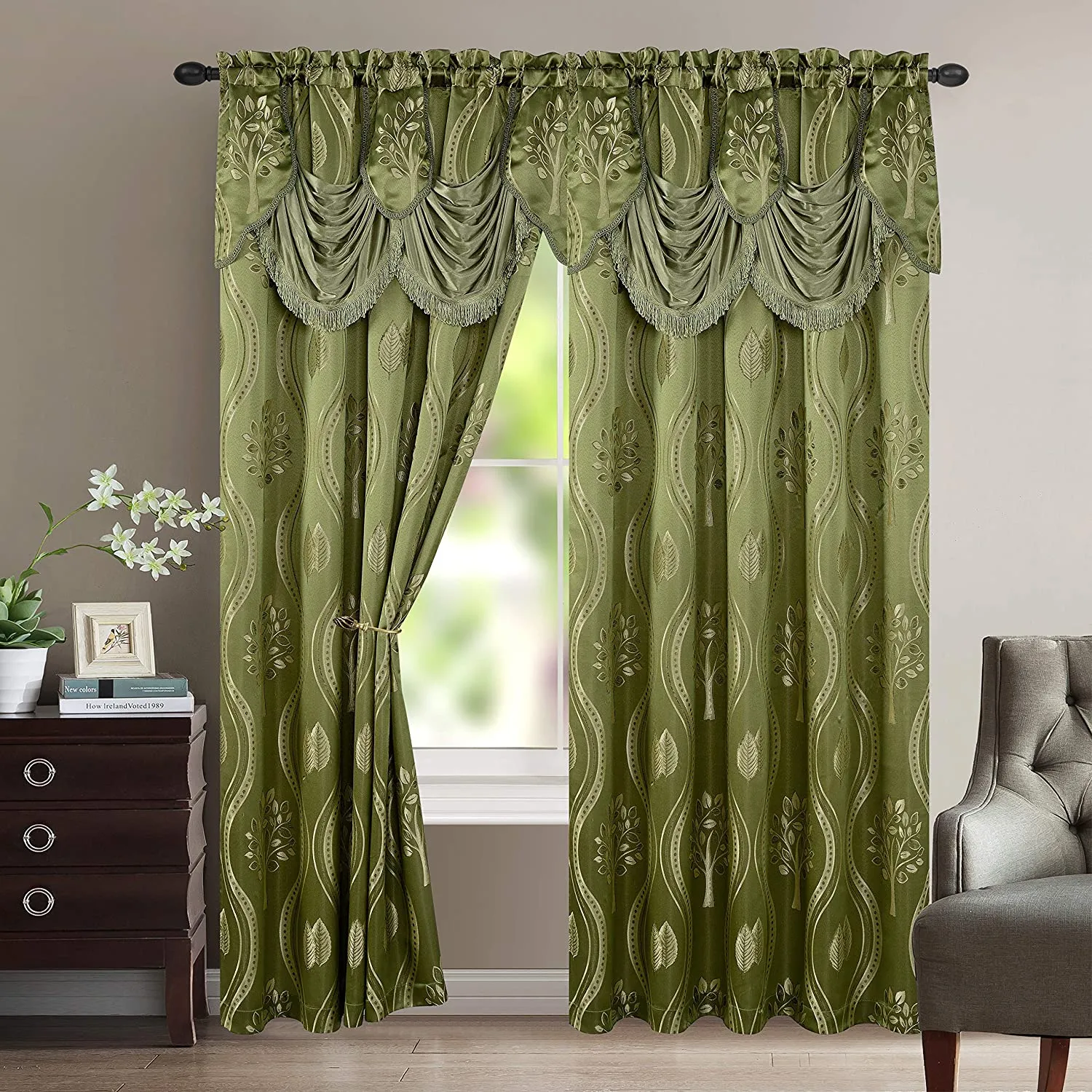 Luxurious Beautiful Curtain Panel Set with Attached Valance and Backing 54" X 84 inch Set of 2